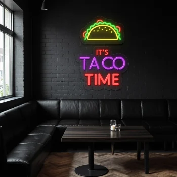 neon sign taco time text with taco icon bar decor 2