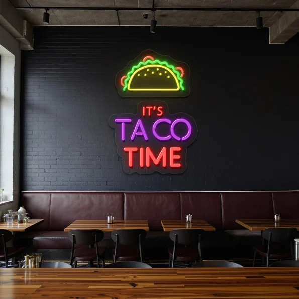 neon sign taco time text with taco icon bar decor 3