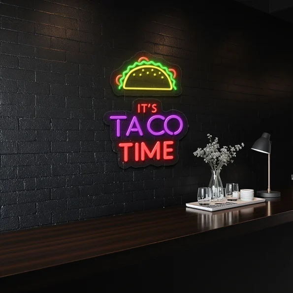 neon sign taco time text with taco icon bar decor 4