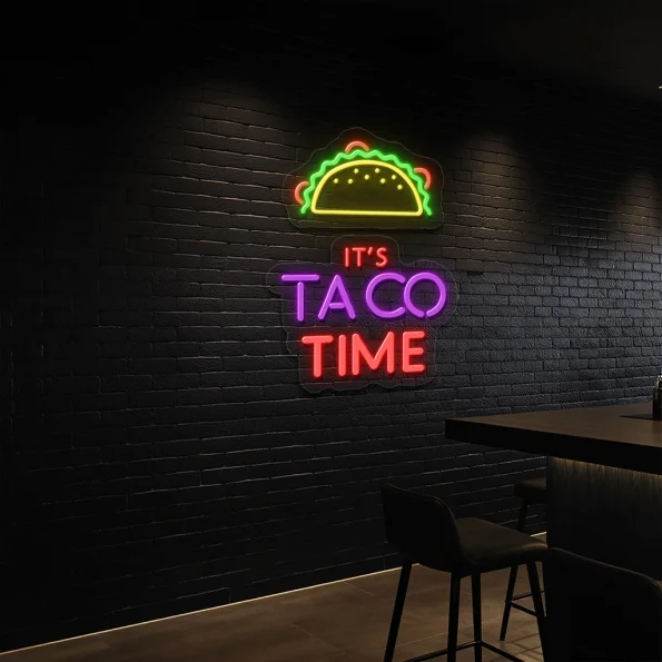 neon sign taco time text with taco icon bar decor 5