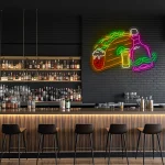 neon sign taco with beer and tequila bottle bar decor 1