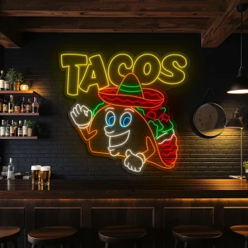neon sign tacos cartoon character with sombrero for restaurant de 1