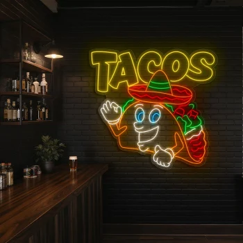 neon sign tacos cartoon character with sombrero for restaurant de 2