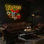 neon sign tacos cartoon character with sombrero for restaurant de 1