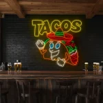 neon sign tacos cartoon character with sombrero for restaurant de 1