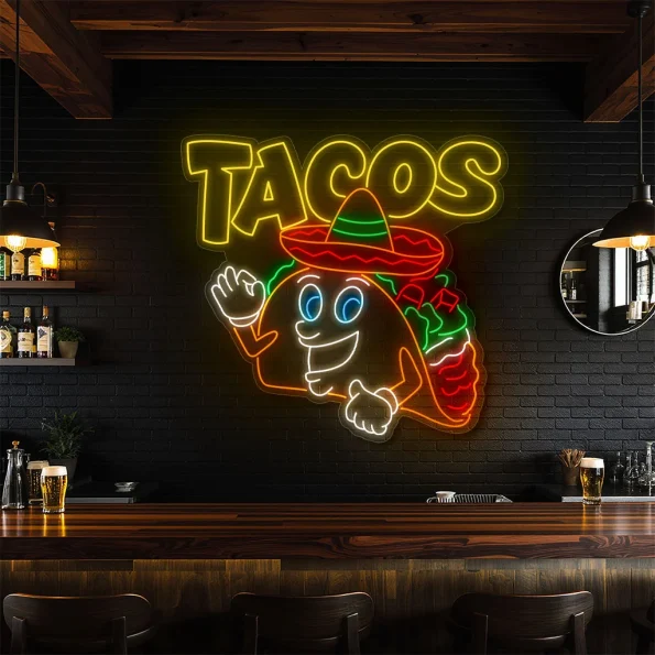 neon sign tacos cartoon character with sombrero for restaurant de 6