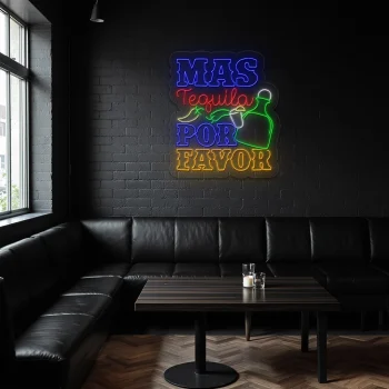 neon sign tequila bottle and chili pepper bar decor 2