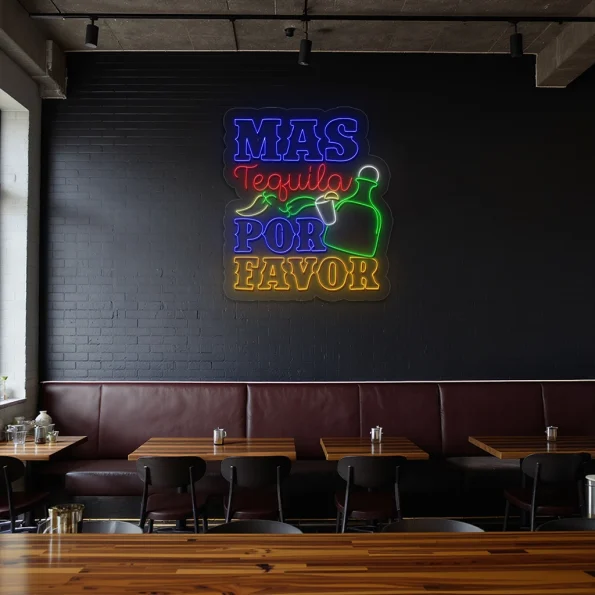 neon sign tequila bottle and chili pepper bar decor 3