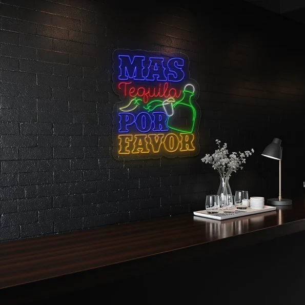 neon sign tequila bottle and chili pepper bar decor 4
