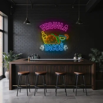 neon sign tequila tacos with bottle and cocktail bar decor 2