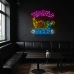 neon sign tequila tacos with bottle and cocktail bar decor 1