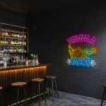neon sign tequila tacos with bottle and cocktail bar decor 1