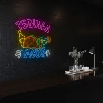 neon sign tequila tacos with bottle and cocktail bar decor 1