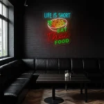 neon sign thai food bowl with life is short text fast food decor 1