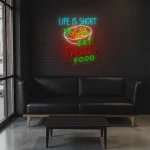 neon sign thai food bowl with life is short text fast food decor 1