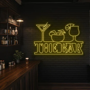 neon sign the bar cocktail glasses yellow wall decor 1
