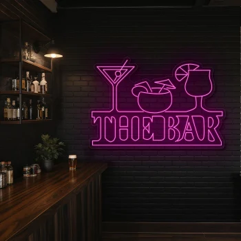 neon sign the bar cocktail glasses yellow wall decor 2
