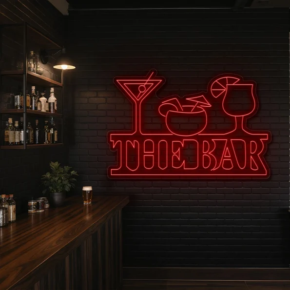 neon sign the bar cocktail glasses yellow wall decor 3