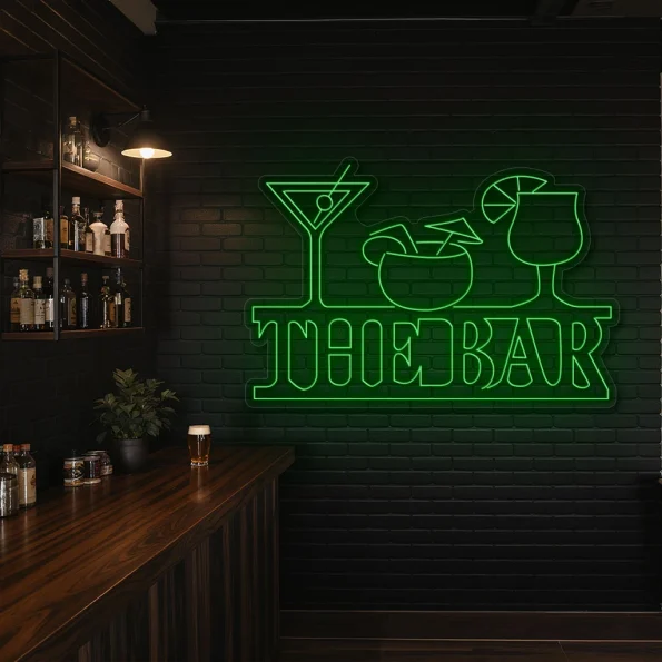 neon sign the bar cocktail glasses yellow wall decor 6