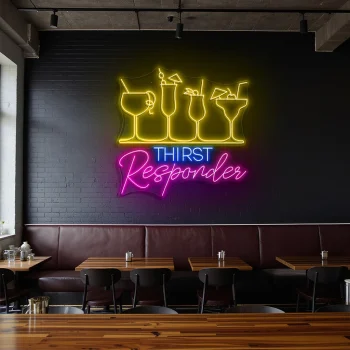 neon sign thirst responder cocktail glasses bar decor 1