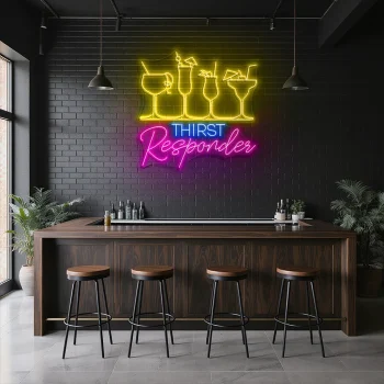neon sign thirst responder cocktail glasses bar decor 2