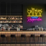 neon sign thirst responder cocktail glasses bar decor 1