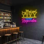 neon sign thirst responder cocktail glasses bar decor 1