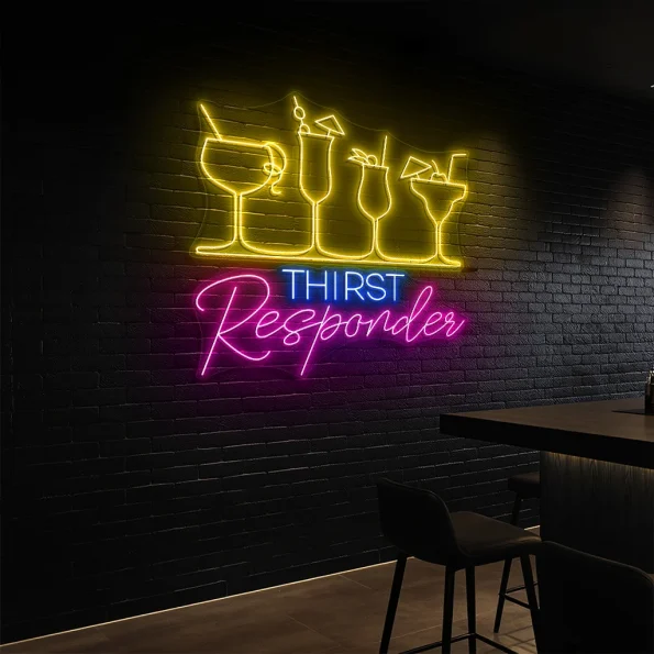 neon sign thirst responder cocktail glasses bar decor 6