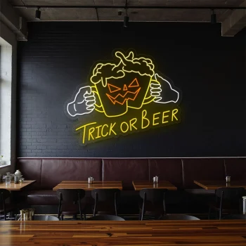 neon sign trick or beer halloween beer glasses bar decor 1