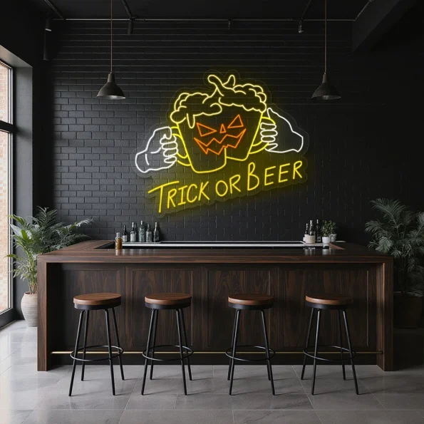 neon sign trick or beer halloween beer glasses bar decor 2