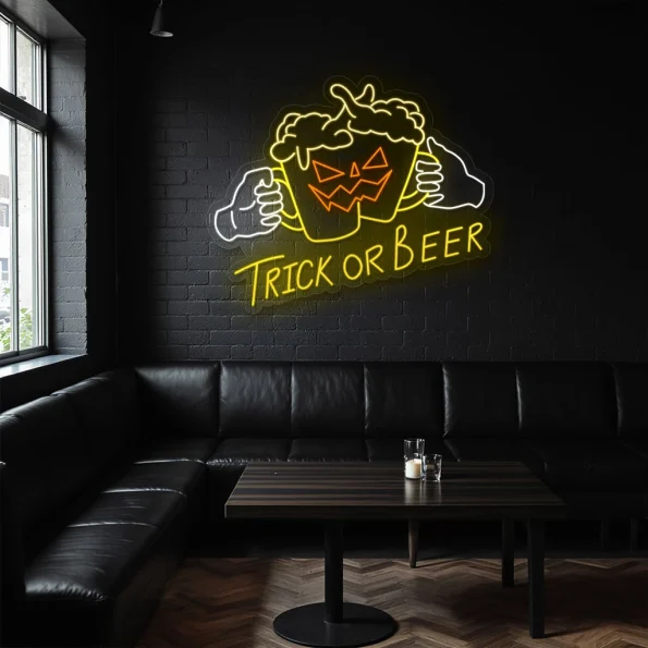 neon sign trick or beer halloween beer glasses bar decor 3