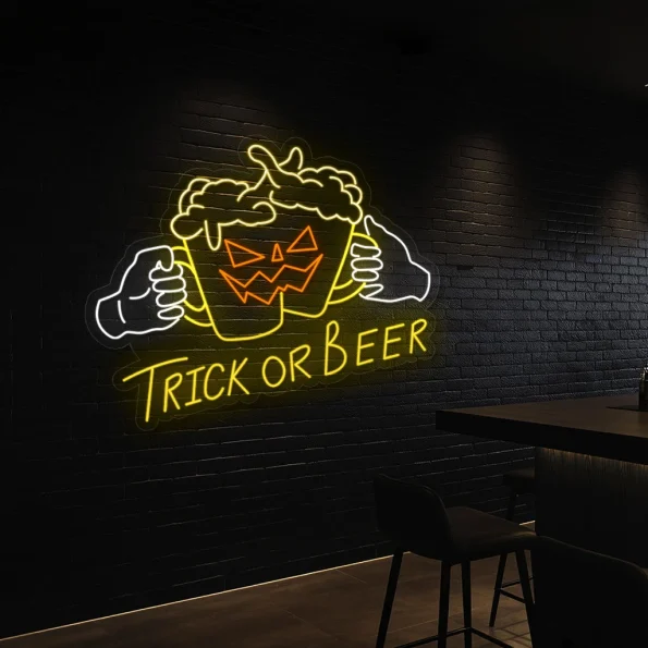 neon sign trick or beer halloween beer glasses bar decor 6