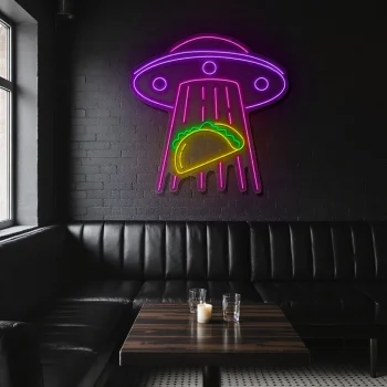 neon sign ufo abduction with taco icon restaurant decor 1