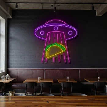 neon sign ufo abduction with taco icon restaurant decor 2