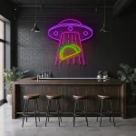 neon sign ufo abduction with taco icon restaurant decor 1