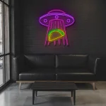 neon sign ufo abduction with taco icon restaurant decor 1