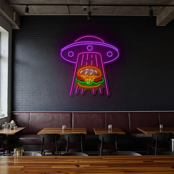 neon sign ufo burger fast food decor 2