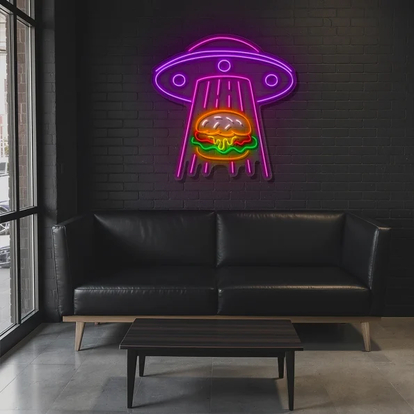 neon sign ufo burger fast food decor 3