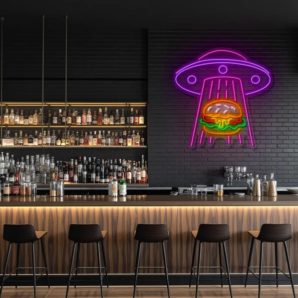 neon sign ufo burger fast food decor 4