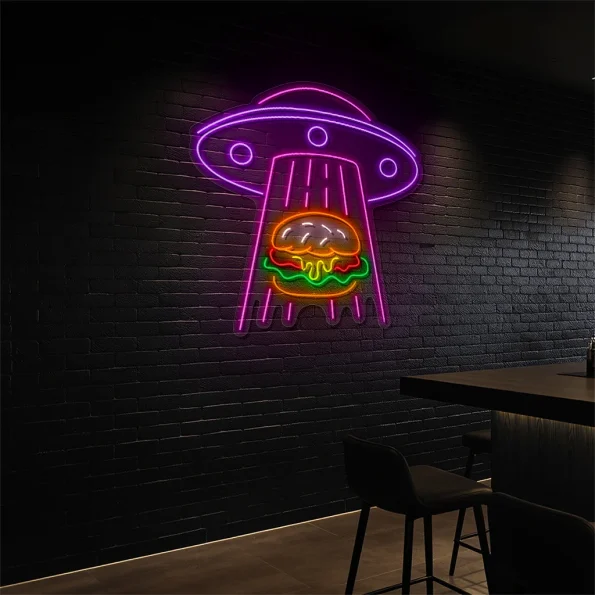 neon sign ufo burger fast food decor 5