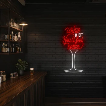 neon sign wine a bit you ll feel better text with wine glass shap 2