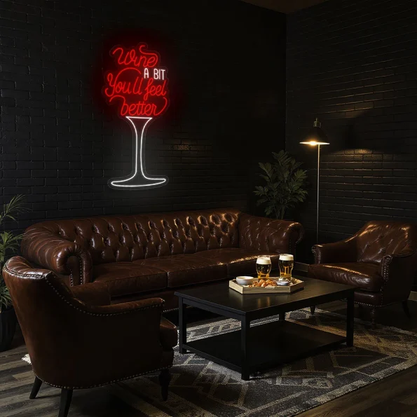 neon sign wine a bit you ll feel better text with wine glass shap 4