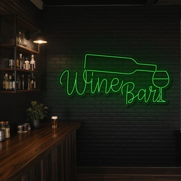neon sign wine bar with bottle and glass wall decor 4
