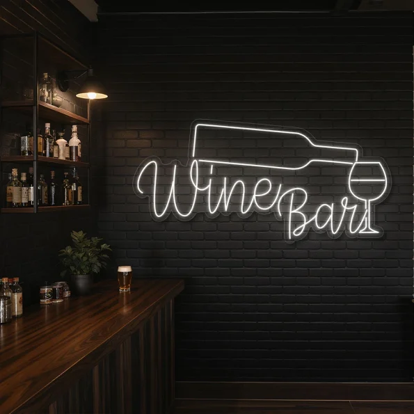 neon sign wine bar with bottle and glass wall decor 5