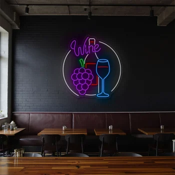 neon sign wine bottle glass and grapes bar decor 1