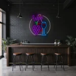 neon sign wine bottle glass and grapes bar decor 1
