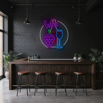 neon sign wine bottle glass and grapes bar decor 2