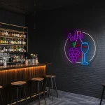 neon sign wine bottle glass and grapes bar decor 1
