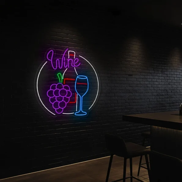 neon sign wine bottle glass and grapes bar decor 6