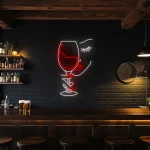 neon sign wine glass face art bar decor 1